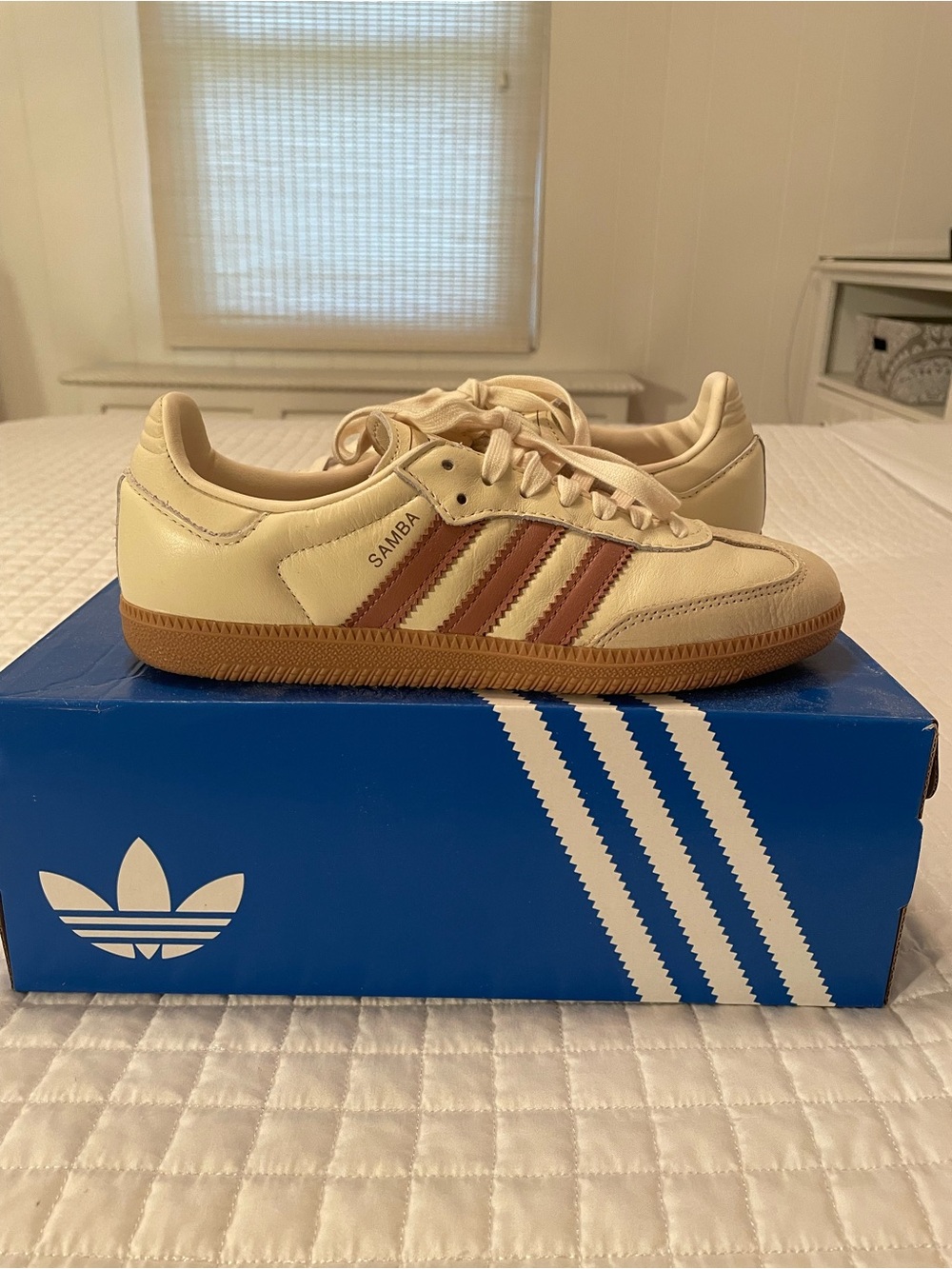adidas Cream Sneakers with Brown Stripes
